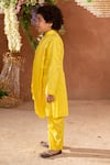 Buy_LITTLEENS_Yellow German Satin And Vegan Silk Hvar Draped Kurta & Pant Set  _Online_at_Aza_Fashions