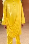 LITTLEENS_Yellow German Satin And Vegan Silk Hvar Draped Kurta & Pant Set  _at_Aza_Fashions