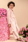 Buy_Littleens_Pink Velvet Piping Vegan Silk Kurta And Pant Set _at_Aza_Fashions