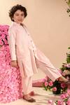 Shop_Littleens_Pink Velvet Piping Vegan Silk Kurta And Pant Set _at_Aza_Fashions