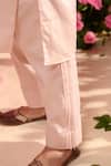 Littleens_Pink Velvet Piping Vegan Silk Kurta And Pant Set _Online_at_Aza_Fashions