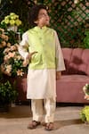 Buy_LITTLEENS_Green Vegan Silk Embroidery Cutdana And Pearl Sadaf Bundi  _at_Aza_Fashions