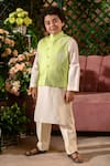 LITTLEENS_Green Vegan Silk Embroidery Cutdana And Pearl Sadaf Bundi  _Online_at_Aza_Fashions