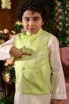 LITTLEENS_Green Vegan Silk Embroidery Cutdana And Pearl Sadaf Bundi  _at_Aza_Fashions