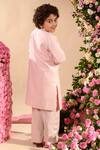 Shop_LITTLEENS_Pink Cotton Dobby Embroidery Thread Farrokh Open Front Achkan  _at_Aza_Fashions