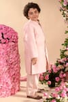 LITTLEENS_Pink Cotton Dobby Embroidery Thread Farrokh Open Front Achkan  _Online_at_Aza_Fashions