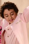 LITTLEENS_Pink Cotton Dobby Embroidery Thread Farrokh Open Front Achkan  _at_Aza_Fashions