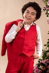 Shop_LITTLEENS_Red Vegan Silk Vardanis Waistcoat  _at_Aza_Fashions