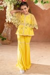 Buy_Littleens_Yellow Dilkush Embroidered Cape Sharara Set For Girls_at_Aza_Fashions