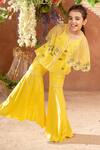 Littleens_Yellow Dilkush Embroidered Cape Sharara Set For Girls_Online_at_Aza_Fashions