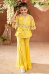 Buy_Littleens_Yellow Dilkush Embroidered Cape Sharara Set For Girls_Online_at_Aza_Fashions
