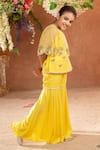 Shop_Littleens_Yellow Dilkush Embroidered Cape Sharara Set For Girls_Online_at_Aza_Fashions