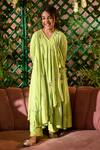 Buy_Littleens_Green Viviana Embroidered Angarkha And Pant Set For Girls_at_Aza_Fashions