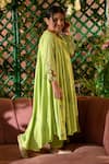 Littleens_Green Viviana Embroidered Angarkha And Pant Set For Girls_Online_at_Aza_Fashions