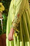 Littleens_Green Viviana Embroidered Angarkha And Pant Set For Girls_at_Aza_Fashions