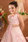 Littleens_Pink Velvet, Silk Embroidery, Beads Ziva Lehenga And Blouse Set _at_Aza_Fashions