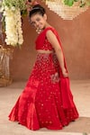 Littleens_Red Silk Sequins, Beads Ruxchin Embellished Lehenga And Blouse Set _Online_at_Aza_Fashions
