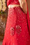 Littleens_Red Silk Sequins, Beads Ruxchin Embellished Lehenga And Blouse Set _at_Aza_Fashions
