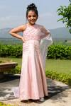 Buy_LITTLEENS_Pink German Satin Organza Embroidered Bead Work Delilah Mermaid Gown  _at_Aza_Fashions
