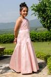 Shop_LITTLEENS_Pink German Satin Organza Embroidered Bead Work Delilah Mermaid Gown  _Online_at_Aza_Fashions