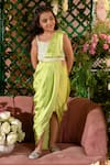 Buy_Littleens_Green Sonobar Saree Embroidered Blouse Set For Girls_at_Aza_Fashions