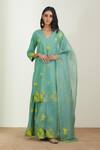 Buy_Label Earthen_Green Cotton Mul Dupatta Organza Silk Embroidery V Printed Sharara And Kurta Set _at_Aza_Fashions