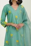 Label Earthen_Green Cotton Mul Dupatta Organza Silk Embroidery V Printed Sharara And Kurta Set _at_Aza_Fashions