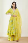 Buy_Label Earthen_Yellow Cotton Mul Dupatta Organza Silk Printed Anarkali And Palazzo Set _at_Aza_Fashions