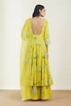 Shop_Label Earthen_Yellow Cotton Mul Dupatta Organza Silk Printed Anarkali And Palazzo Set _at_Aza_Fashions