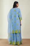 Shop_Label Earthen_Blue Cotton Mul Embroidery V Neck Printed Sharara And Kurta Set _at_Aza_Fashions