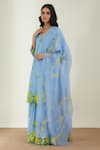 Buy_Label Earthen_Blue Cotton Mul Embroidery V Neck Printed Sharara And Kurta Set _Online_at_Aza_Fashions