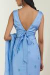 Shop_Label Earthen_Blue Saree Chiffon Blouse Satin Silk Embroidery V Neck With _at_Aza_Fashions