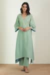 Buy_Label Earthen_Green Cotton Embroidery Sage Kurta Set For Kids_at_Aza_Fashions