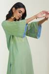 Label Earthen_Green Cotton Embroidery Sage Kurta Set For Kids_at_Aza_Fashions