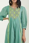 Label Earthen_Green Cotton Mul Notched Printed Kurta With Pant _at_Aza_Fashions
