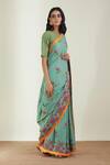 Label Earthen_Green Cotton Mul Embroidery Round Printed Saree With Blouse _Online_at_Aza_Fashions