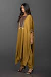 Buy_PRAHNAAYA_Yellow Satin Silk Embroidery Round Kaftan Kurta And Dhoti Pant Set _Online_at_Aza_Fashions