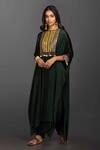 Buy_Prahnaaya_Green Satin Silk Kaftan Kurta And Dhoti Pant Set_at_Aza_Fashions