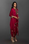 PRAHNAAYA_Pink Satin Silk Embroidery Round Kurta And Dhoti Skirt Set_Online_at_Aza_Fashions