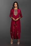 Buy_PRAHNAAYA_Pink Satin Silk Embroidery Round Kurta And Dhoti Skirt Set_Online_at_Aza_Fashions