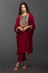 Buy_Prahnaaya_Pink Satin Silk Embroidered Kurta Set_at_Aza_Fashions
