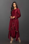 Shop_PRAHNAAYA_Pink Satin Silk Embroidery Round Kurta And Dhoti Skirt Set _Online_at_Aza_Fashions