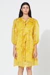 Buy_Meadow_Yellow Dress Silk Organza Inner Cotton Voile Round Tie Up _at_Aza_Fashions