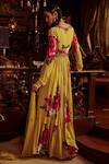 Shop_Kalista_Yellow Net, Viscose Georgette Bead Work, Nadira Print Anarkali With Dupatta _at_Aza_Fashions