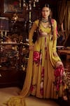 Kalista_Yellow Net, Viscose Georgette Bead Work, Nadira Print Anarkali With Dupatta _Online_at_Aza_Fashions