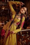 Shop_Kalista_Yellow Net, Viscose Georgette Bead Work, Nadira Print Anarkali With Dupatta _Online_at_Aza_Fashions