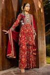 Buy_Kalista_Pink Peplum Kurta And Sharara Georgette Printed Floral Motifs Tehseem Set _at_Aza_Fashions