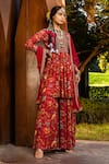 Kalista_Pink Peplum Kurta And Sharara Georgette Printed Floral Motifs Tehseem Set _Online_at_Aza_Fashions