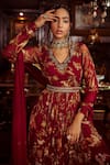 Buy_Kalista_Maroon Viscose Georgette Hand Painted Floral Kiyara Print Anarkali With Dupatta _Online_at_Aza_Fashions