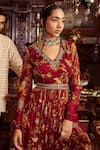 Shop_Kalista_Maroon Viscose Georgette Hand Painted Floral Kiyara Print Anarkali With Dupatta _Online_at_Aza_Fashions